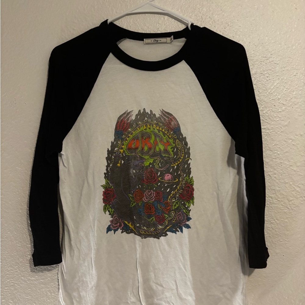 Black and White Obey Graphic Raglan Shirt